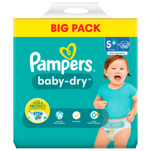 Pampers Baby-Dry Windeln Gr.5+ 12-17kg Big Pack 56 Stück